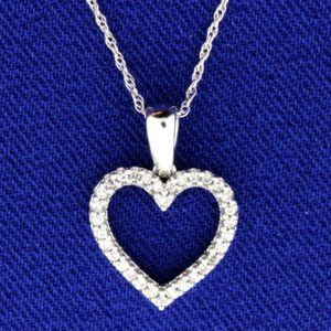Real diamond heart pendant + chain 10k white gold